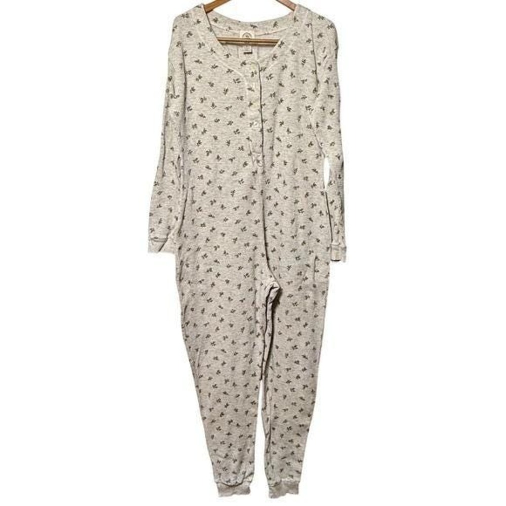 Victoria's Secret Gray Floral One Piece Thermal Pajamas Fall Vintage 90s Large
